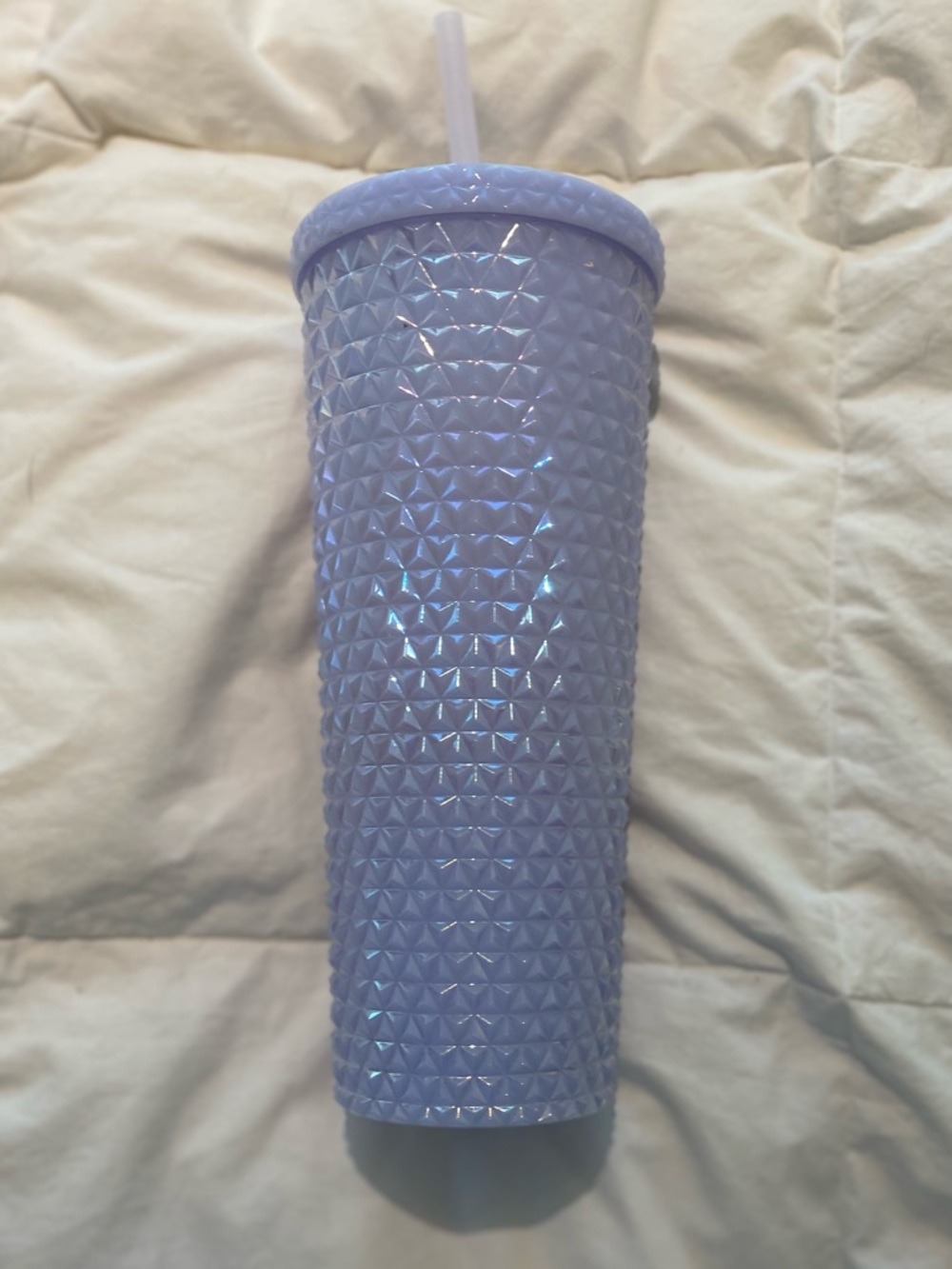 Iridescent Lavender Studded Tumbler Cup w/ Straw 10” Tall